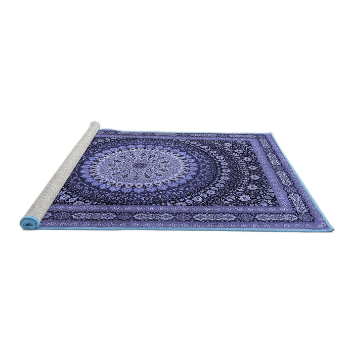 Sideview of Machine Washable Persian Blue Traditional Rug, wshtr2006blu