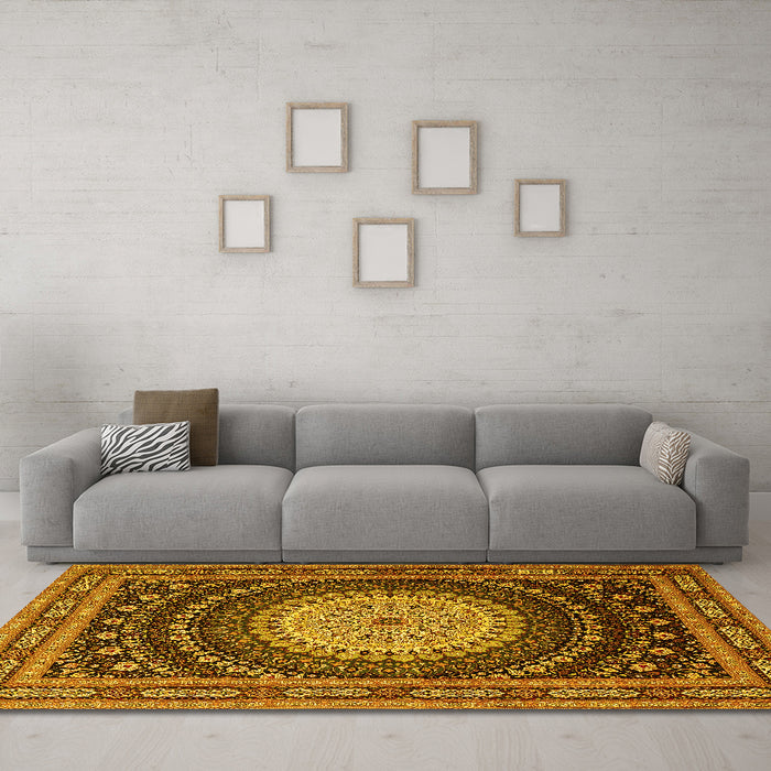 Machine Washable Persian Yellow Traditional Rug in a Living Room, wshtr2006yw