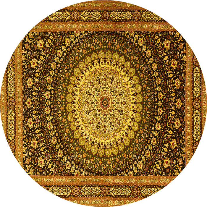 Round Machine Washable Persian Yellow Traditional Rug, wshtr2006yw
