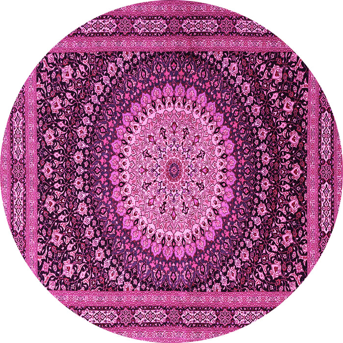 Round Machine Washable Persian Pink Traditional Rug, wshtr2006pnk