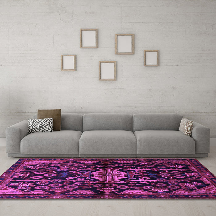 Machine Washable Persian Purple Traditional Area Rugs in a Living Room, wshtr2007pur