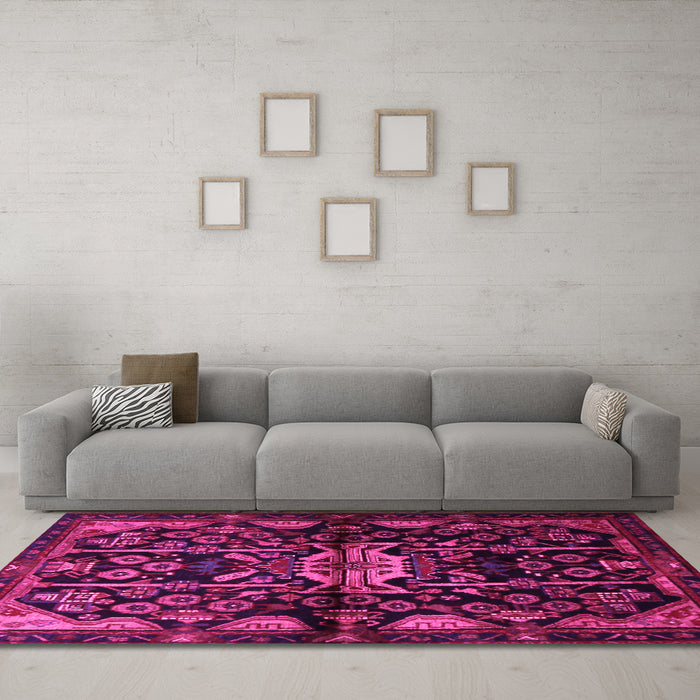 Machine Washable Persian Pink Traditional Rug in a Living Room, wshtr2007pnk