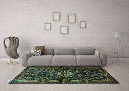 Machine Washable Persian Turquoise Traditional Area Rugs in a Living Room,, wshtr2007turq