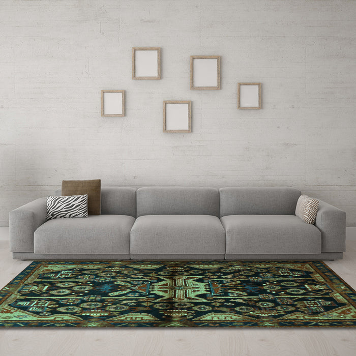 Machine Washable Persian Turquoise Traditional Area Rugs in a Living Room,, wshtr2007turq