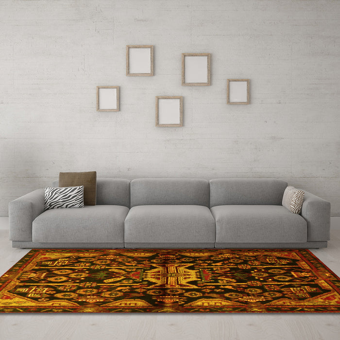Machine Washable Persian Yellow Traditional Rug in a Living Room, wshtr2007yw
