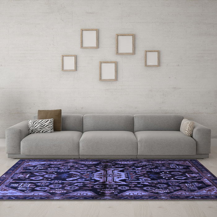 Machine Washable Persian Blue Traditional Rug in a Living Room, wshtr2007blu