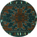 Round Machine Washable Persian Turquoise Traditional Area Rugs, wshtr2008turq