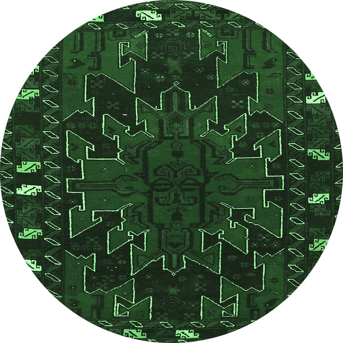 Round Machine Washable Persian Emerald Green Traditional Area Rugs, wshtr2008emgrn