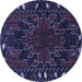 Round Machine Washable Persian Blue Traditional Rug, wshtr2008blu