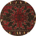 Round Persian Brown Traditional Rug, tr2008brn