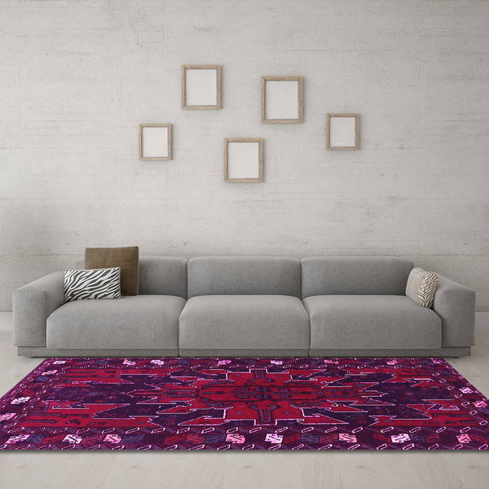 Machine Washable Persian Pink Traditional Rug in a Living Room, wshtr2008pnk