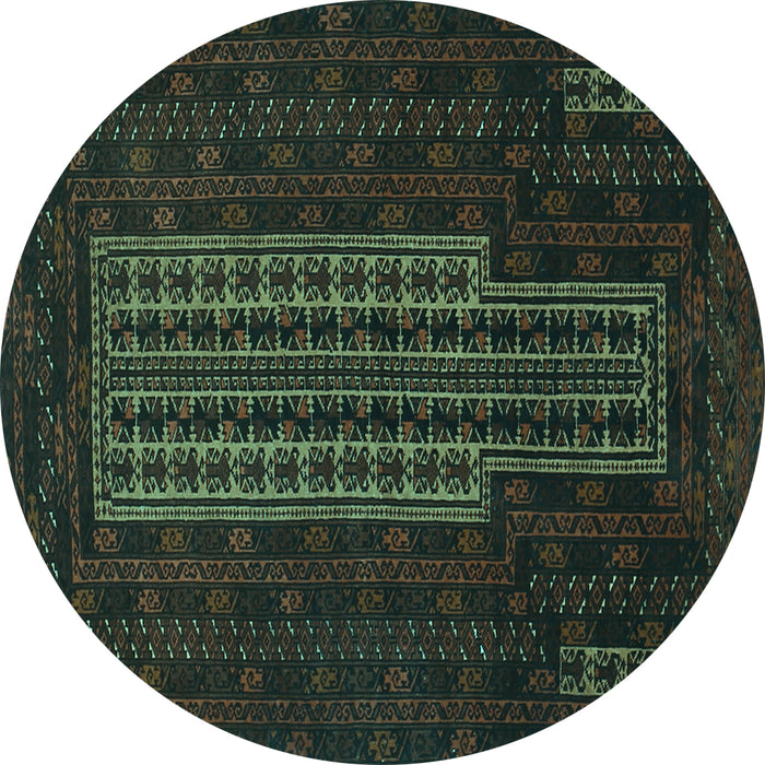 Round Southwestern Turquoise Country Rug, tr2009turq