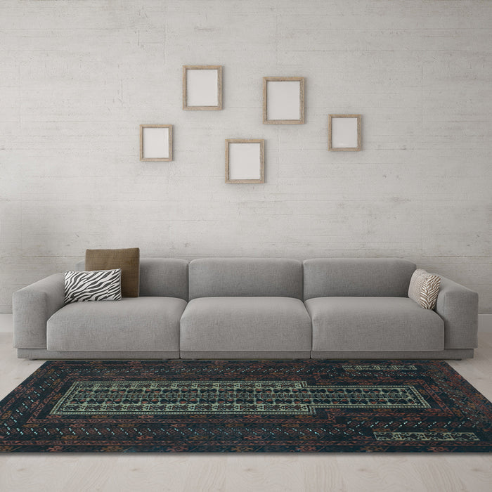 Machine Washable Southwestern Light Blue Country Rug in a Living Room, wshtr2009lblu