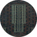 Round Southwestern Light Blue Country Rug, tr2009lblu