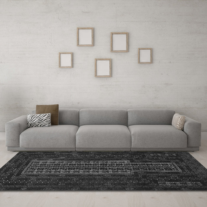 Machine Washable Southwestern Gray Country Rug in a Living Room,, wshtr2009gry