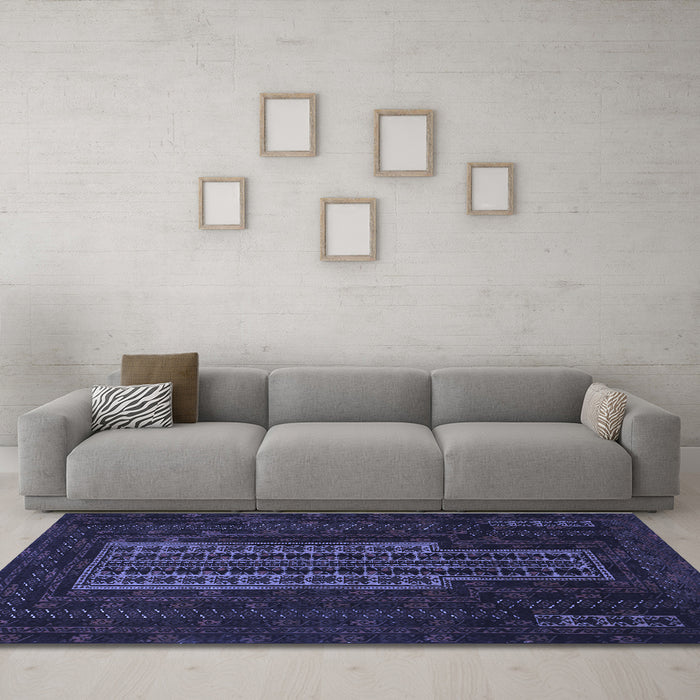 Machine Washable Southwestern Blue Country Rug in a Living Room, wshtr2009blu
