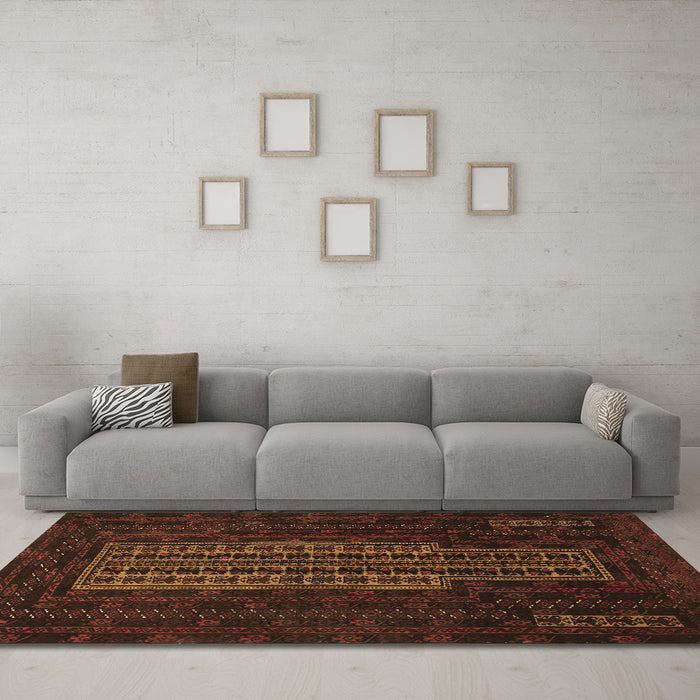 Machine Washable Southwestern Brown Country Rug in a Living Room,, wshtr2009brn