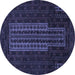 Round Machine Washable Southwestern Blue Country Rug, wshtr2009blu