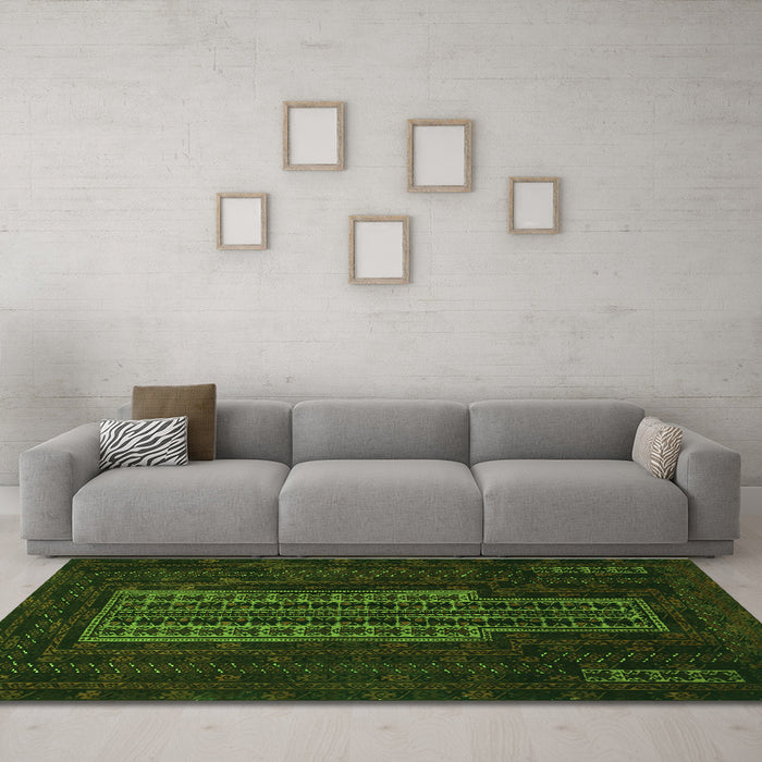 Machine Washable Southwestern Green Country Area Rugs in a Living Room,, wshtr2009grn