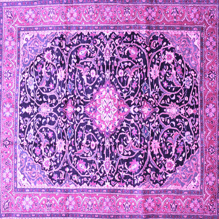 Square Machine Washable Medallion Purple Traditional Area Rugs, wshtr200pur