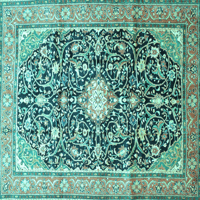 Square Machine Washable Medallion Turquoise Traditional Area Rugs, wshtr200turq