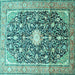 Square Machine Washable Medallion Turquoise Traditional Area Rugs, wshtr200turq