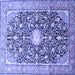 Square Machine Washable Medallion Blue Traditional Rug, wshtr200blu