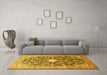 Machine Washable Medallion Yellow Traditional Rug in a Living Room, wshtr200yw