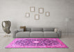 Machine Washable Medallion Pink Traditional Rug in a Living Room, wshtr200pnk