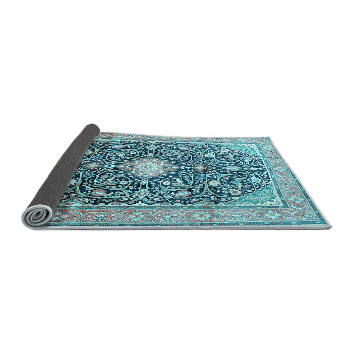 Sideview of Medallion Light Blue Traditional Rug, tr200lblu
