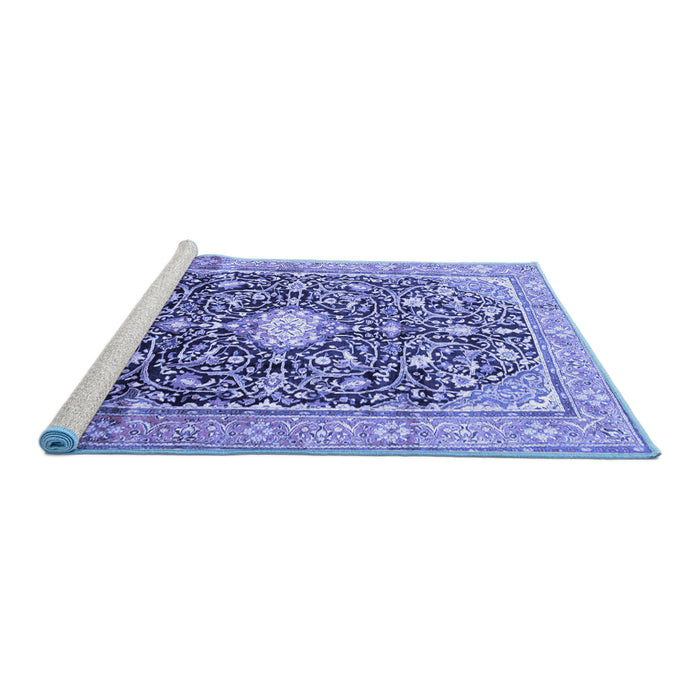 Sideview of Machine Washable Medallion Blue Traditional Rug, wshtr200blu
