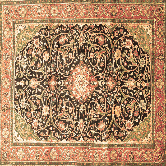 Square Machine Washable Medallion Brown Traditional Rug, wshtr200brn