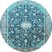 Round Medallion Light Blue Traditional Rug, tr200lblu