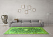 Machine Washable Medallion Green Traditional Area Rugs in a Living Room,, wshtr200grn