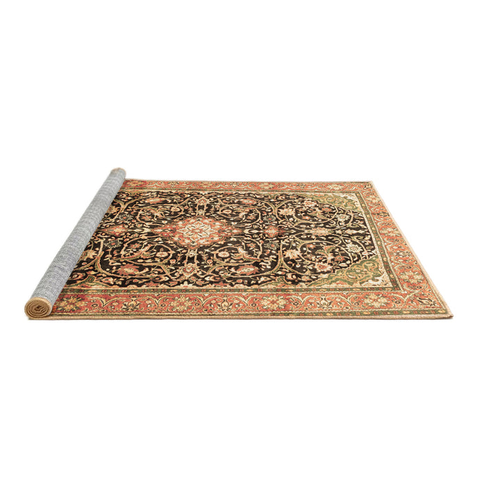 Sideview of Machine Washable Medallion Brown Traditional Rug, wshtr200brn