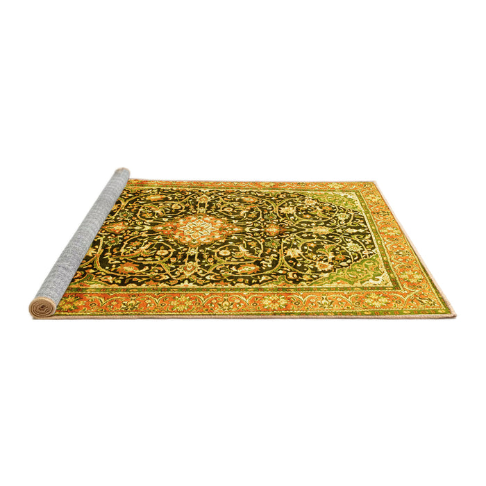 Sideview of Machine Washable Medallion Yellow Traditional Rug, wshtr200yw