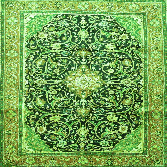 Round Machine Washable Medallion Green Traditional Area Rugs, wshtr200grn