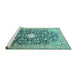 Sideview of Machine Washable Medallion Turquoise Traditional Area Rugs, wshtr200turq