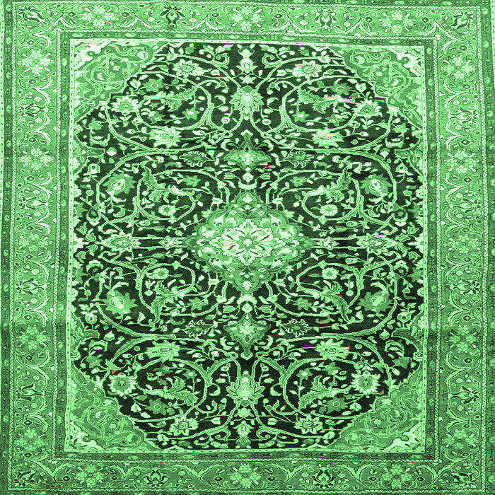 Square Medallion Emerald Green Traditional Rug, tr200emgrn