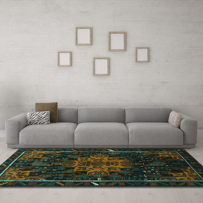 Machine Washable Persian Turquoise Traditional Area Rugs in a Living Room,, wshtr2010turq