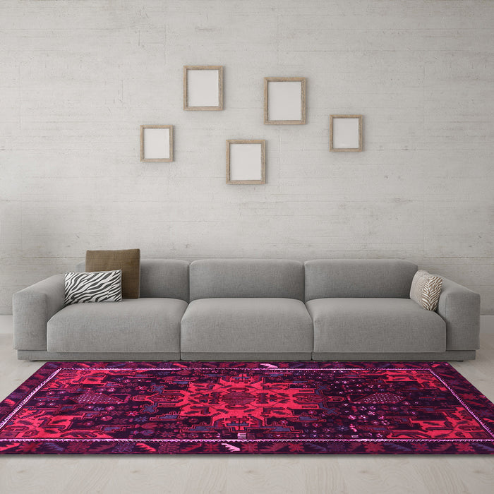 Machine Washable Persian Pink Traditional Rug in a Living Room, wshtr2010pnk