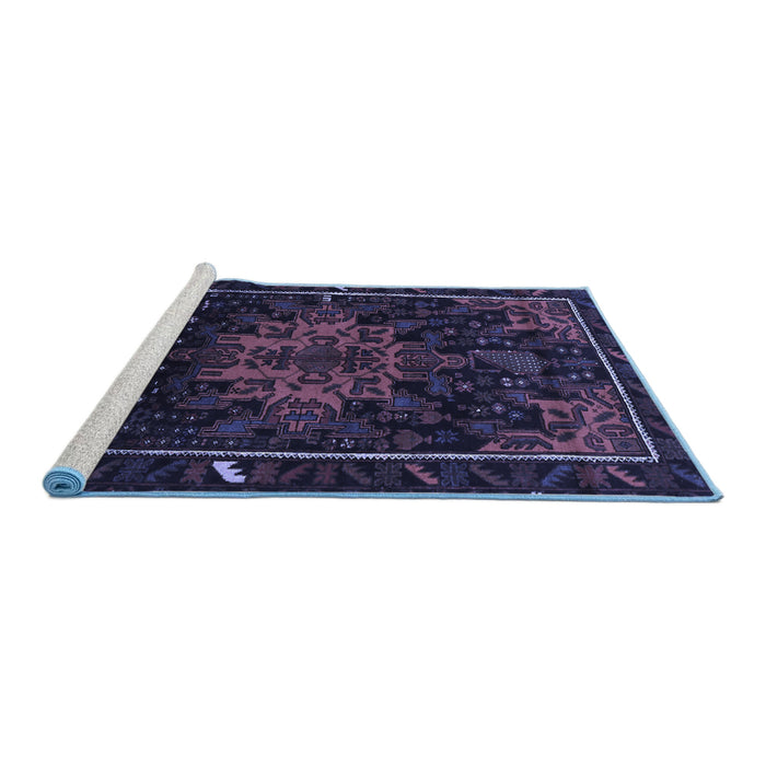 Sideview of Machine Washable Persian Blue Traditional Rug, wshtr2010blu