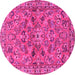 Round Machine Washable Persian Pink Traditional Rug, wshtr2011pnk