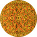 Round Machine Washable Persian Yellow Traditional Rug, wshtr2011yw