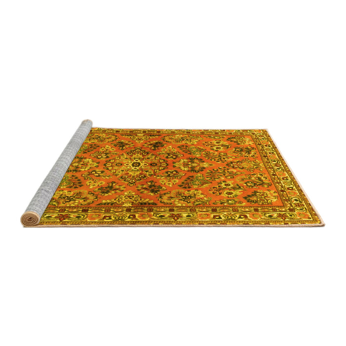 Sideview of Machine Washable Persian Yellow Traditional Rug, wshtr2011yw