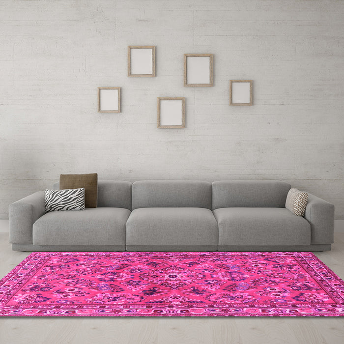 Machine Washable Persian Pink Traditional Rug in a Living Room, wshtr2011pnk