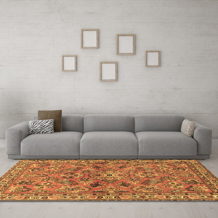 Machine Washable Persian Brown Traditional Rug in a Living Room,, wshtr2011brn