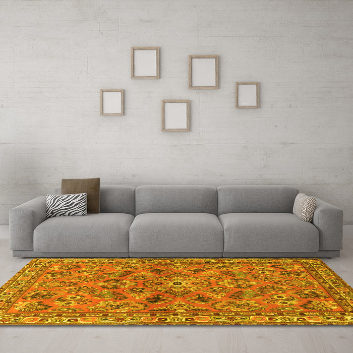 Machine Washable Persian Yellow Traditional Rug in a Living Room, wshtr2011yw