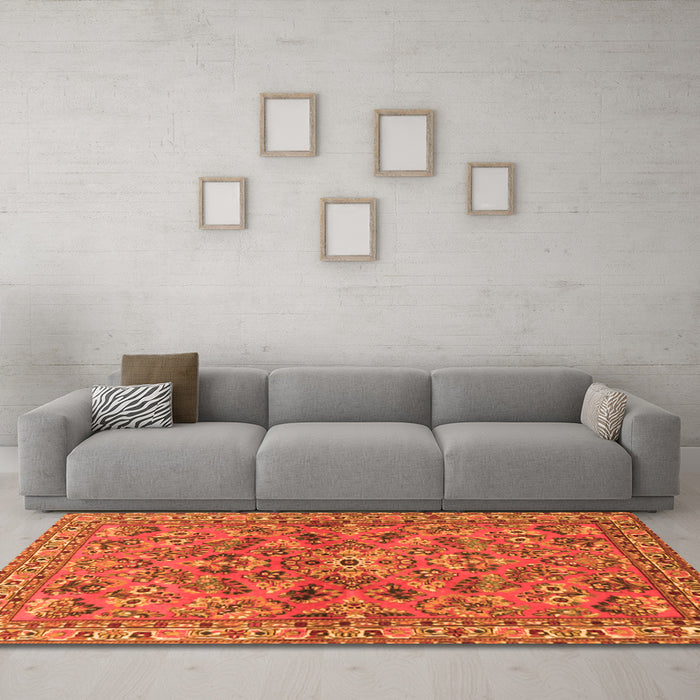 Machine Washable Persian Orange Traditional Area Rugs in a Living Room, wshtr2011org