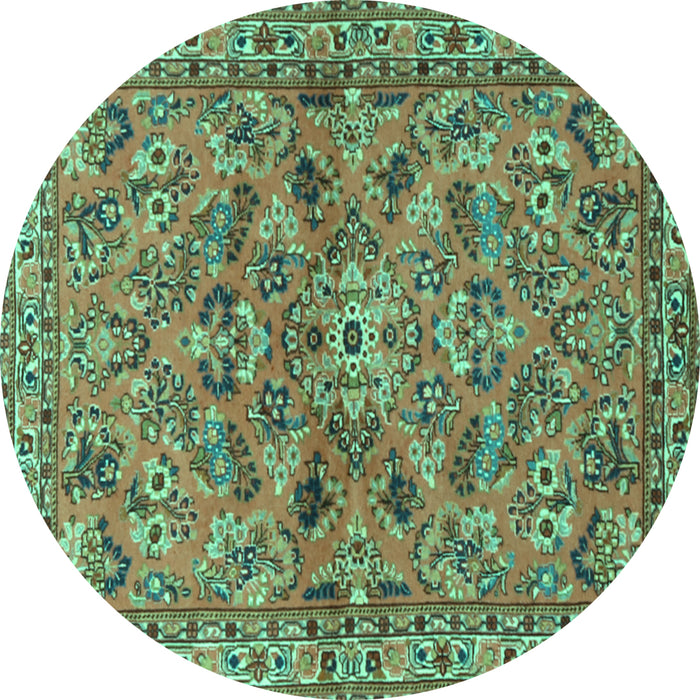 Round Persian Turquoise Traditional Rug, tr2011turq